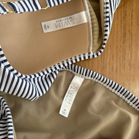 Cacique Swim Tiered Tankini Size 3X 24 Skirted Bottom 4X 28 Blue White Stripe - Picture 6 of 8